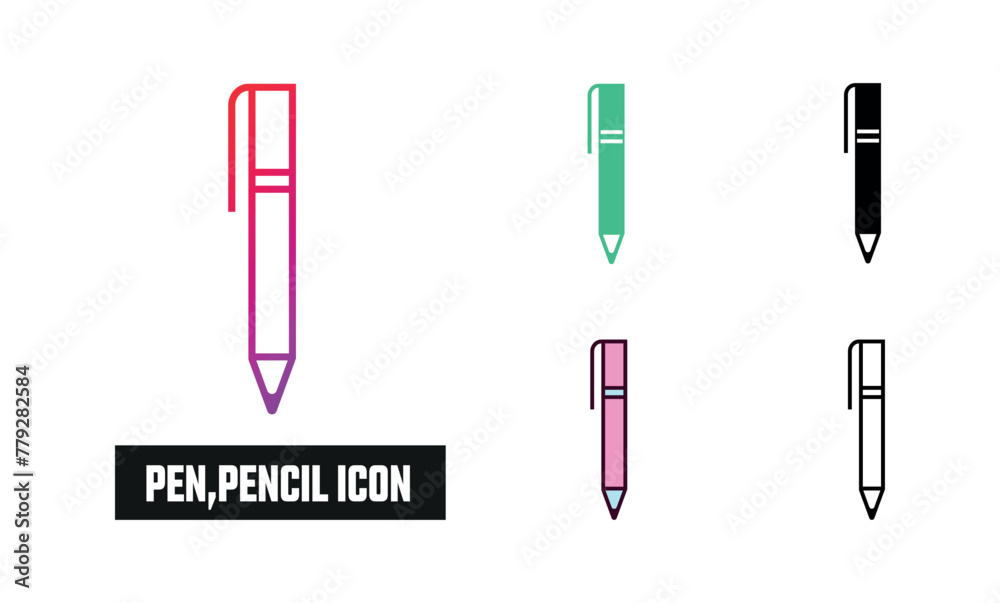 Pen, pencil Icon Set Vector Illustration Pen, pencil Icon Set Vector Illustration