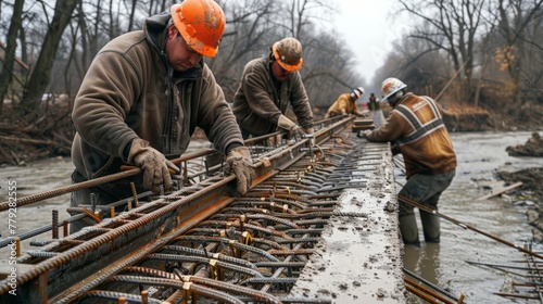 Behind-the-scenes look at rebar tying for bridges, showcasing the teamwork involved in steel rebar construction