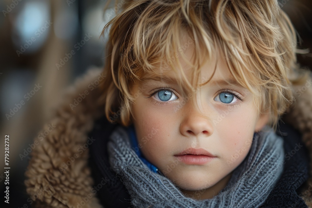 A thoughtful and intriguing photo of a young boy with deeply blue eyes A thoughtful and intriguing photo of a young boy with deeply blue eyes