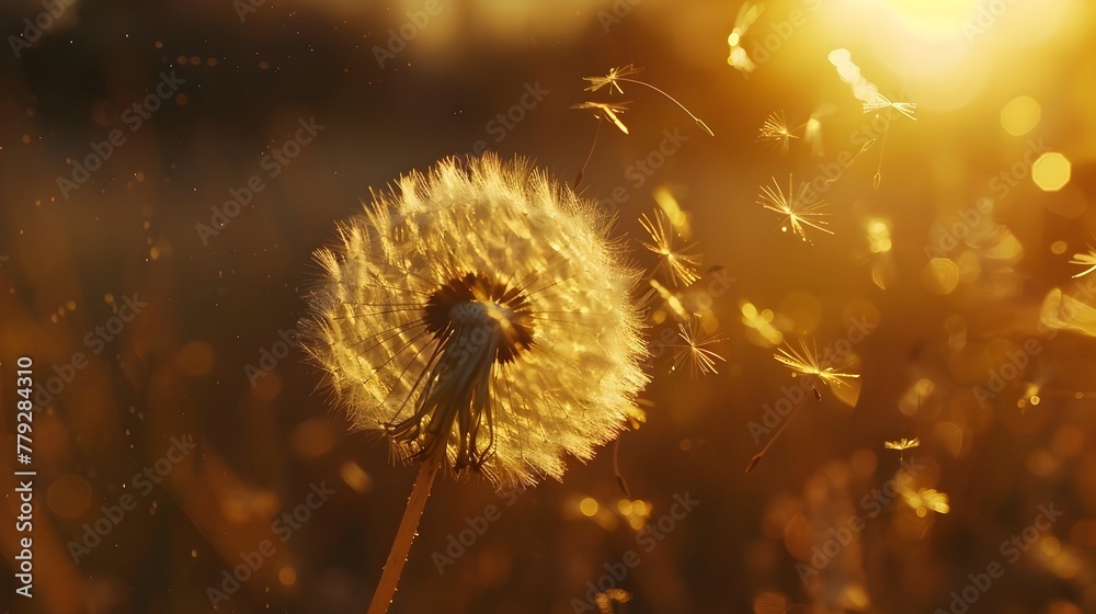 Dandelion Puff Catching Sunlight and Shimmering in the Wind