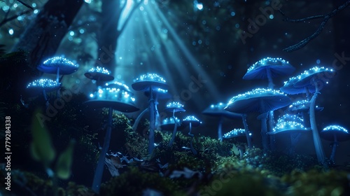 Glowing Bioluminescent Mushrooms Racing Through a Moonlit Enchanted Forest
