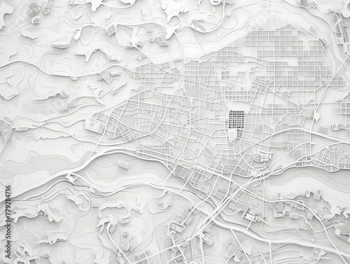 White and white pattern with a White background map lines sigths and pattern with topography sights in a city backdrop photo