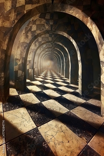 Strategic Passageway A Surreal Chessboard Corridor Invites Contemplation and Spatial