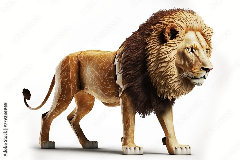 Obraz premium 3D furry forest lion with beautiful colors and white background. with Generative AI technology 