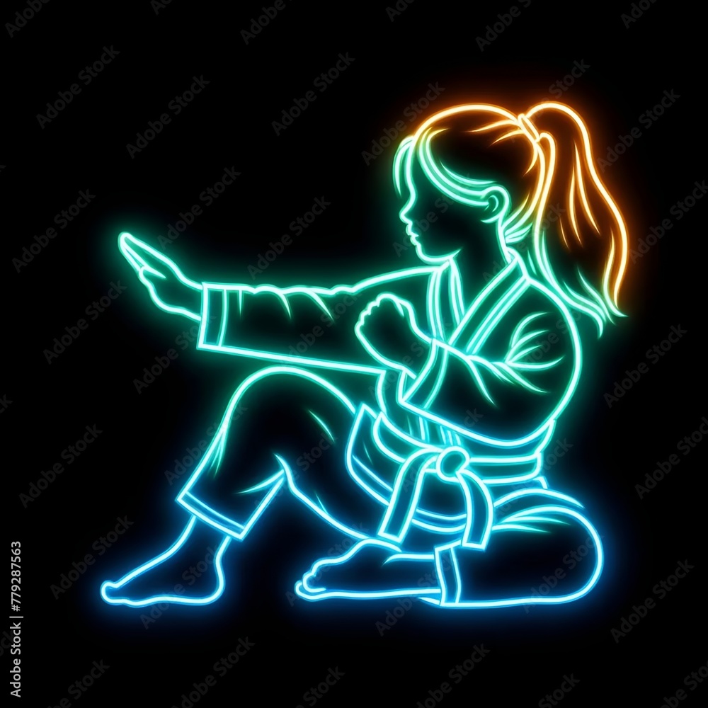 Silhouette of a karate girl