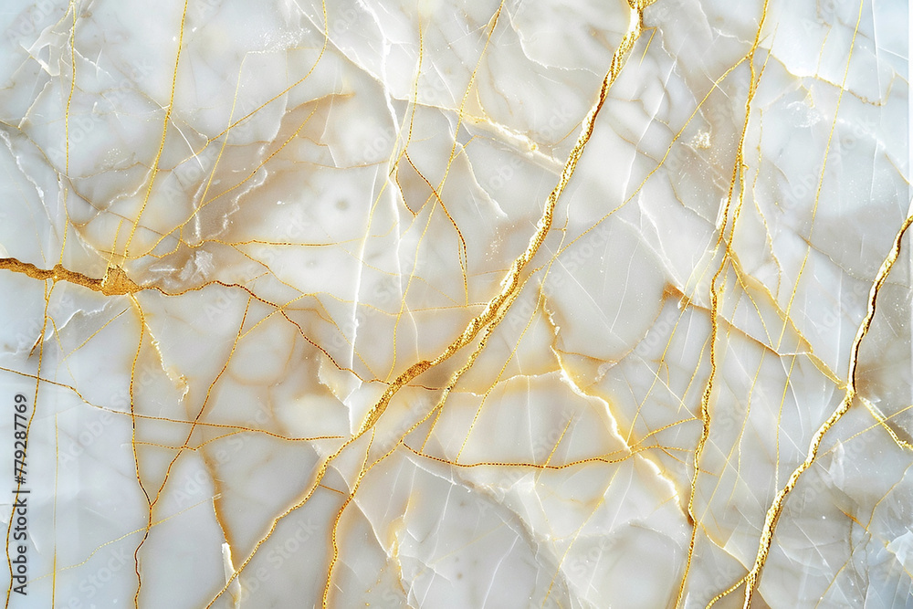 An opulent gold-veined marble surface, where thin, intricate lines of gold run through a creamy white base, 32k, full ultra HD, high resolution