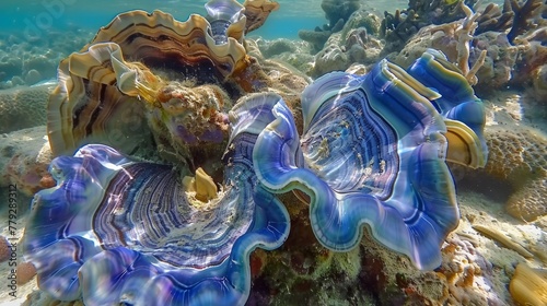 Giant clams opening and closing in a rhythmical fash  AI generated illustration photo