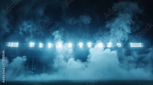 Glaring stadium lights contrasting with swirling AI generated illustration
