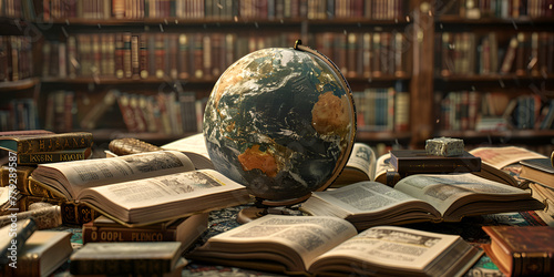 World book day with earth globe and book background.AI Generative photo