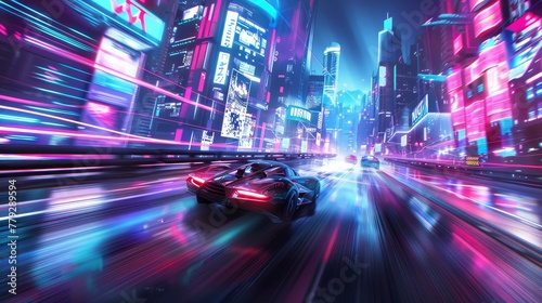 Racing through a smart city with a backdrop of futur AI generated illustration