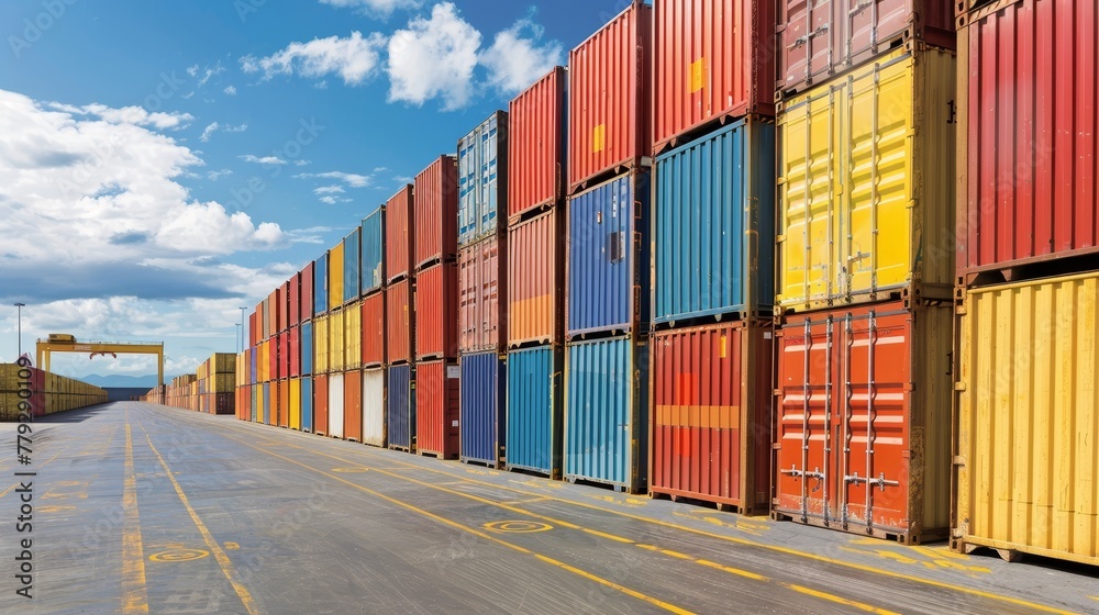 Fototapeta premium Rows of containers lined up on a dock waiting to be AI generated illustration
