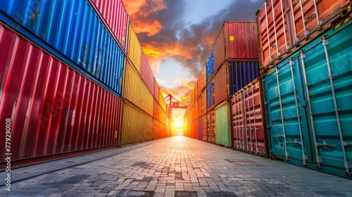 Rows of cargo containers ready to be shipped oversea AI generated illustration