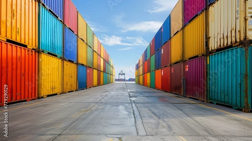 Rows of containers lined up on a dock waiting to be AI generated illustration