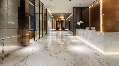 Shimmering marble walls and floors exude opulence  AI generated illustration