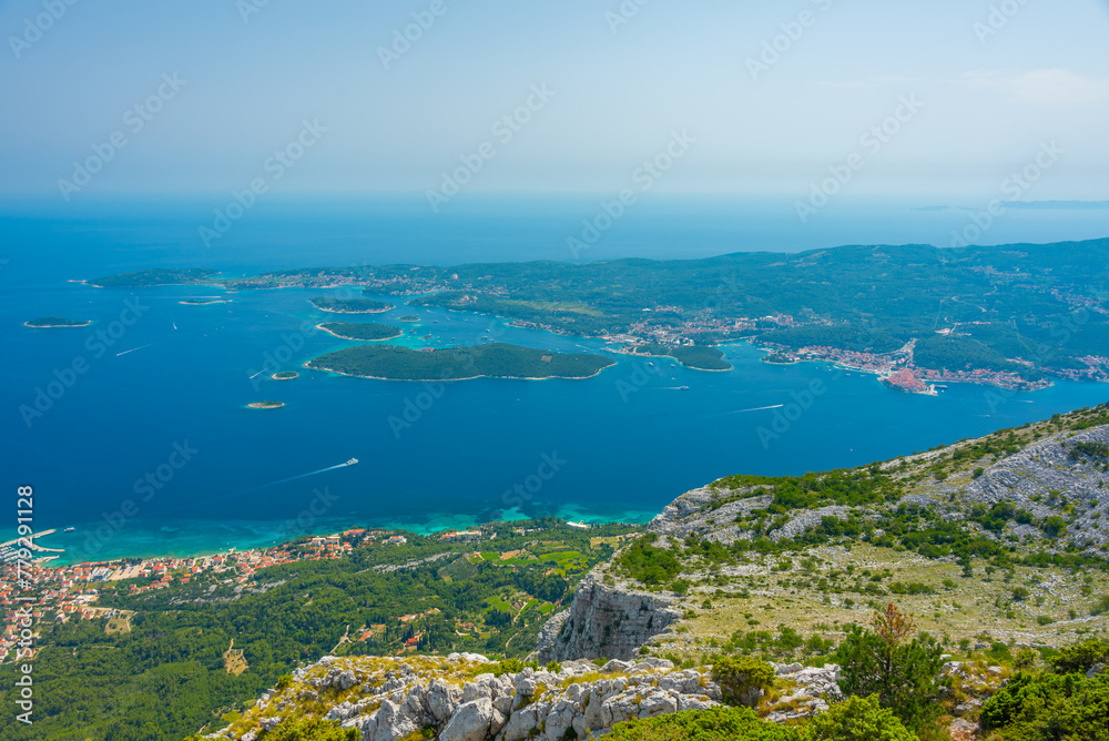 Korcula island viewed from Sveti Ilija mountain at Peljesac peninsula in Croatia Korcula island viewed from Sveti Ilija mountain at Peljesac peninsula in Croatia