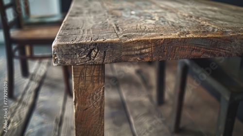 Solid wooden table with a worn and weathered look AI generated illustration