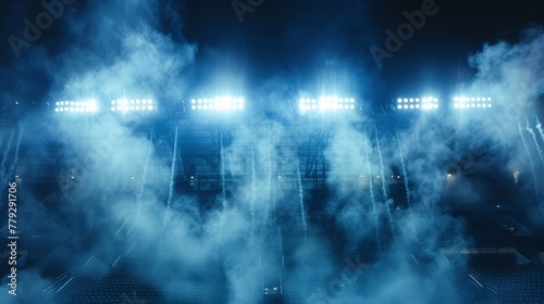 Stadium lights shining through a thick veil of smoke AI generated illustration