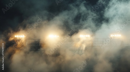Stadium lights shining through a thick veil of smoke  AI generated illustration photo