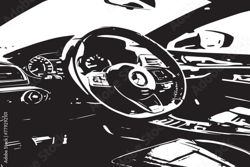 car interior with black and white