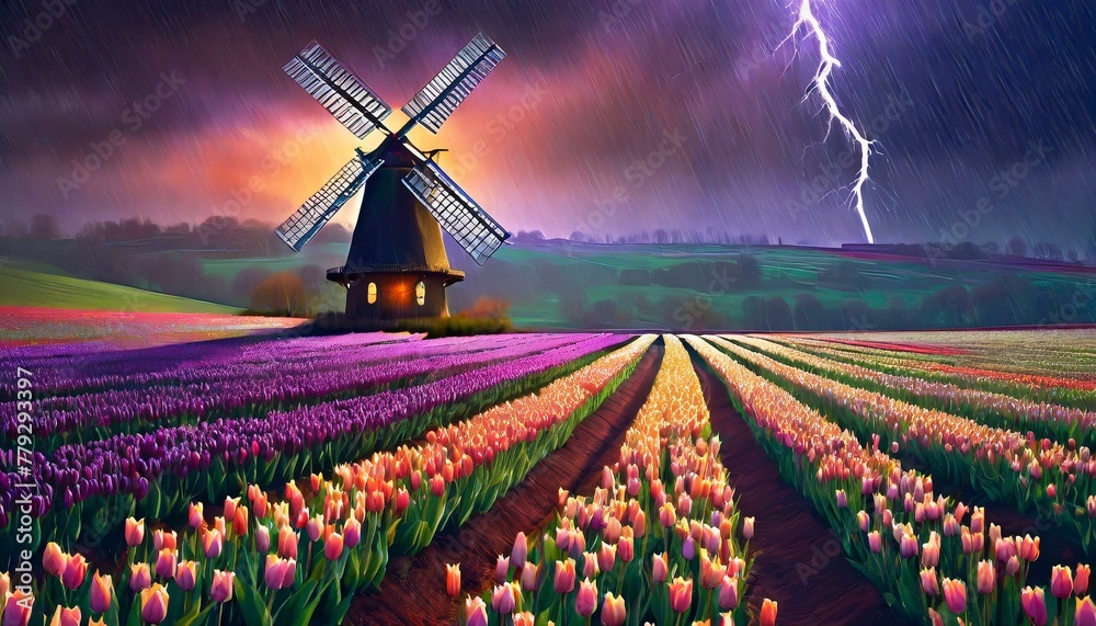 windmill with Tulips 