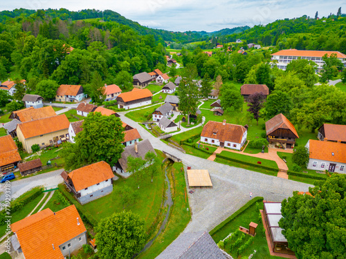 Aerial view of Ethno village in Kumrovec, Croatia photo