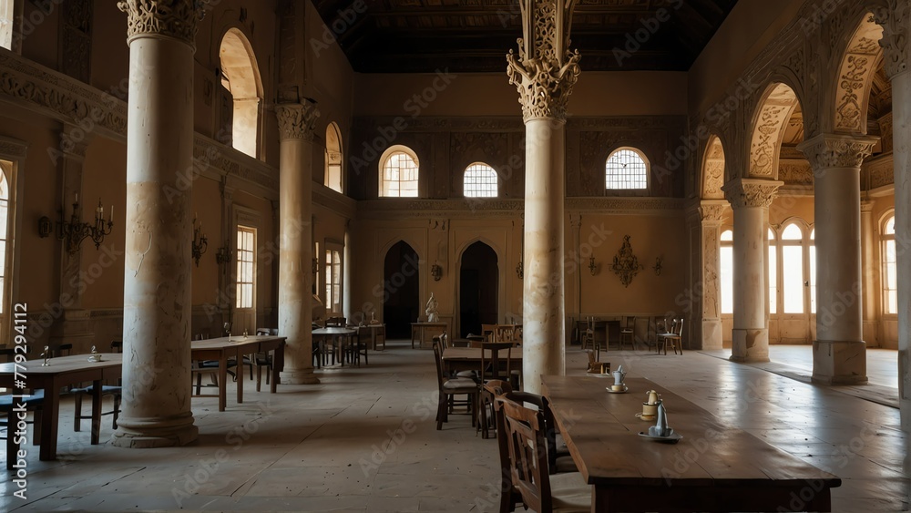 dining hall interior of ancient royal palace from Generative AI