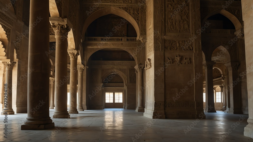 great halls interior of ancient royal palace from Generative AI