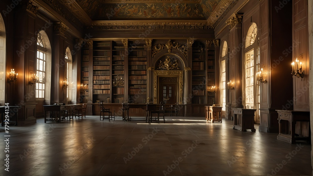 library hall interior of ancient royal palace from Generative AI