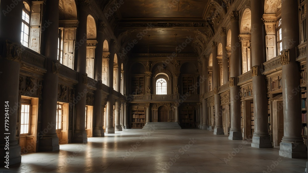 library hall interior of ancient royal palace from Generative AI