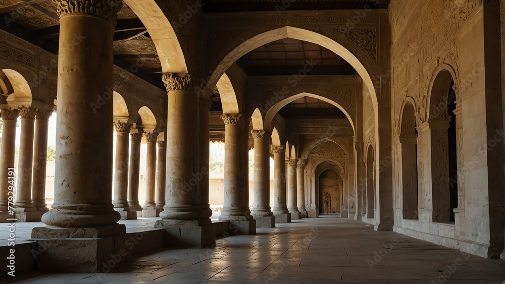 walkway interior of ancient royal palace from Generative AI