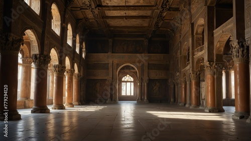 great halls interior of ancient royal palace from Generative AI © Arceli