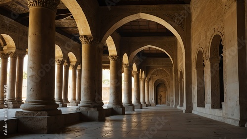 walkway interior of ancient royal palace from Generative AI