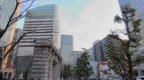 Evening light reflected on skyscrapers near Dojima, Osaka photo