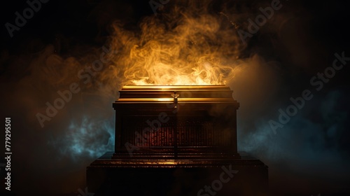 The Ark of the Covenant portrayed as a glowing box a AI generated illustration