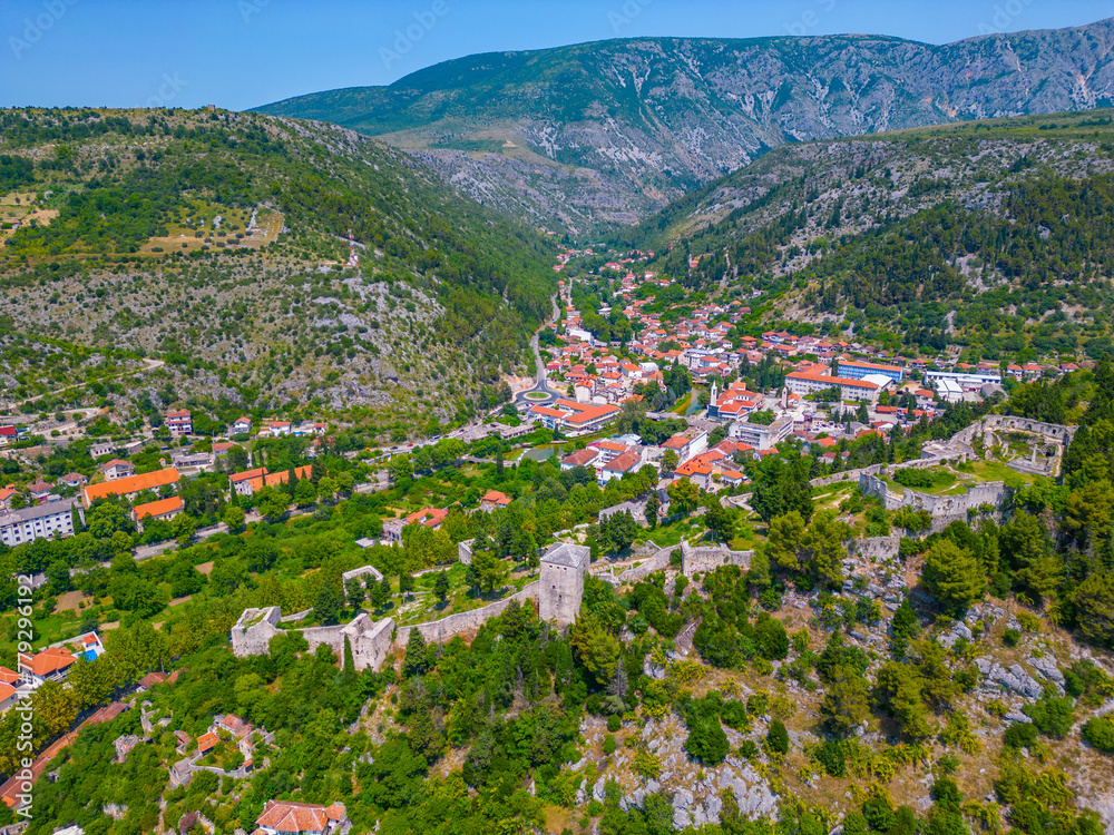 Panorama view of the old and new town of Stolac in Bosnia and Herzegovina