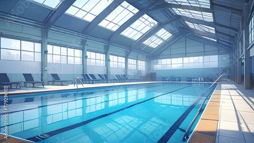 Indoor swimming pool. swimming. illustration background.｜屋内スイミングプール。水泳。イラスト背景 © happy Wu 