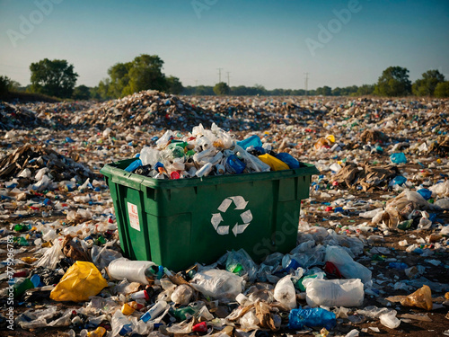 Alerta Ambiental: Cesto de Reciclagem no Meio do Caos do Lixo photo