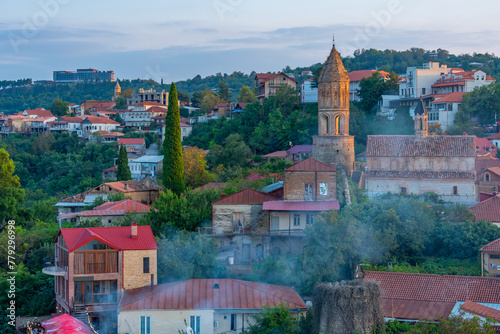 Sunset view of Sighnaghi town in Georgia photo