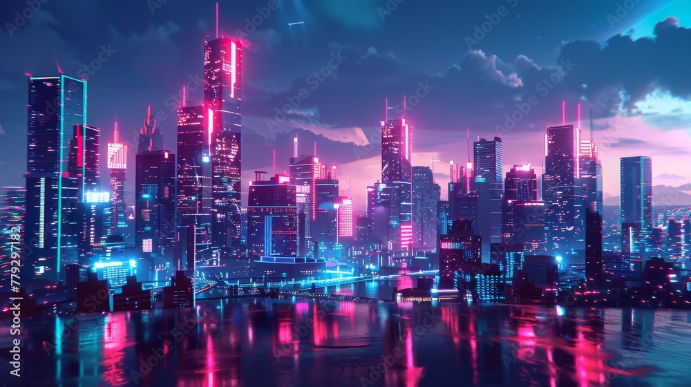 The futuristic glow of neon lights against the city  AI generated illustration