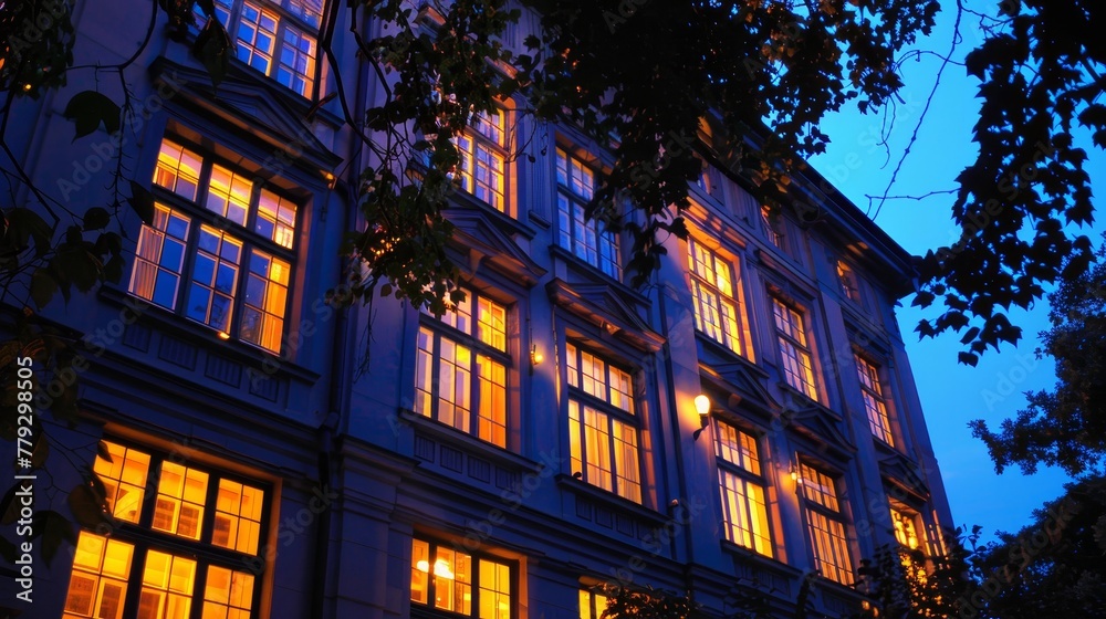The lights on the building create a sense of mystery AI generated illustration The lights on the building create a sense of mystery AI generated illustration