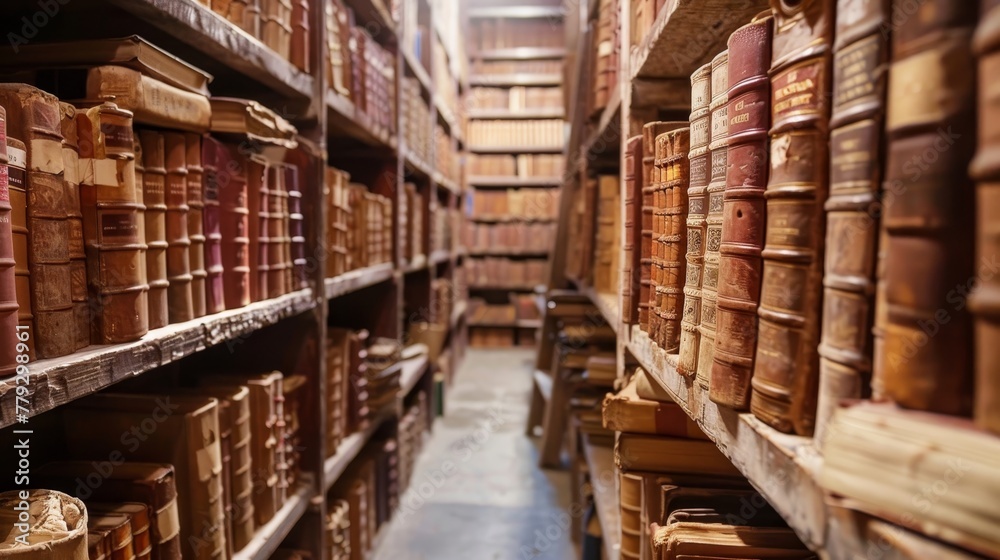 The shelves are lined with books that chronicle the AI generated illustration The shelves are lined with books that chronicle the AI generated illustration