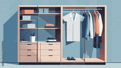 A closet with a carefully curated capsule wardrobe made up of timeless highquality pieces emphasizing the concept of consuming less and