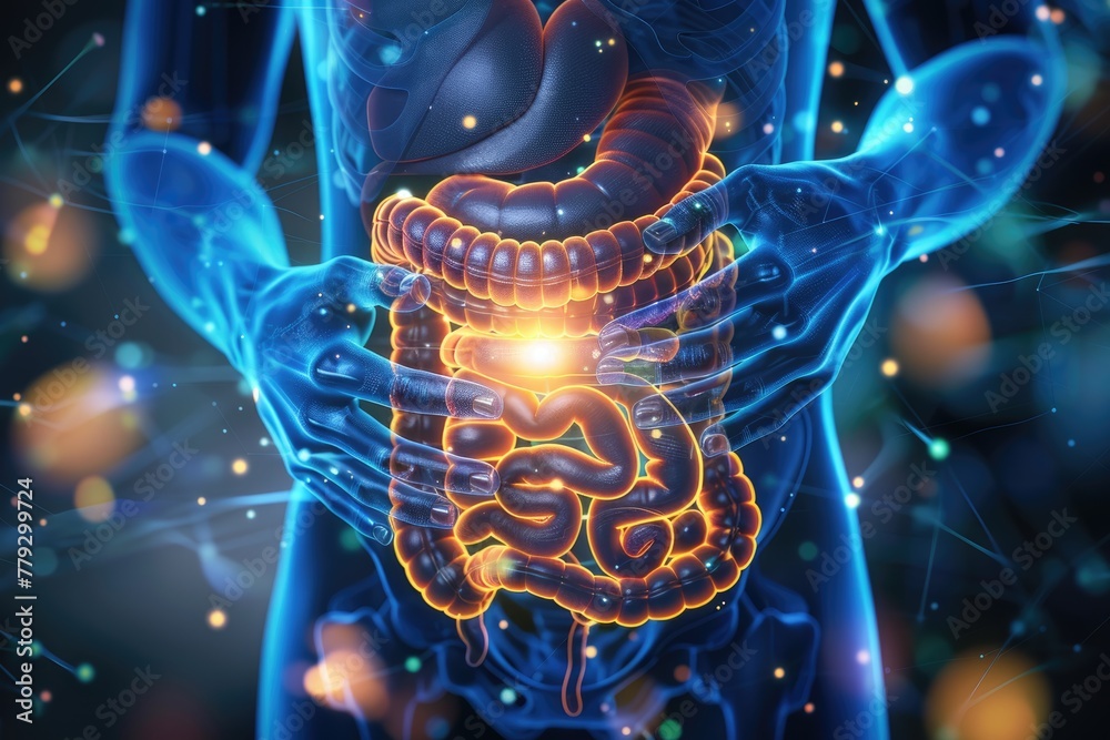 Visual demonstration of digestive tract, intestine, stomach, small ...