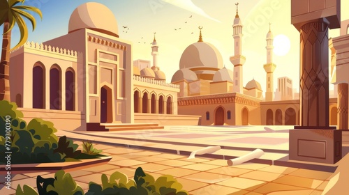Moonlit Islamic palace against a sky