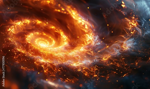Fire spiral galaxy. flame celestial cosmic spiral background. stunning spiral galaxy with a luminous core and starry arms