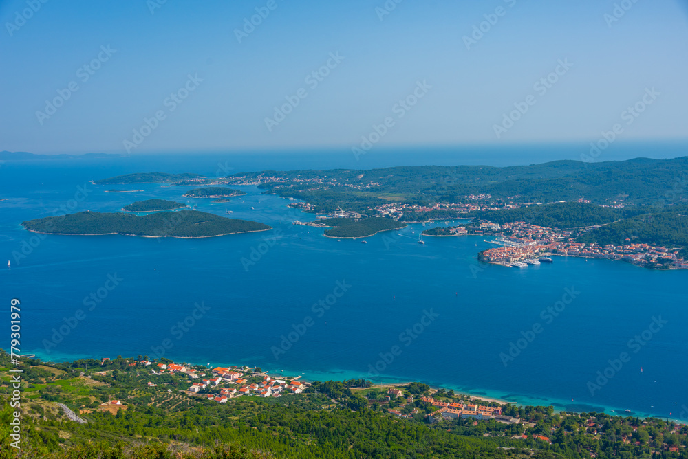 Korcula island viewed from Sveti Ilija mountain at Peljesac peninsula in Croatia Korcula island viewed from Sveti Ilija mountain at Peljesac peninsula in Croatia