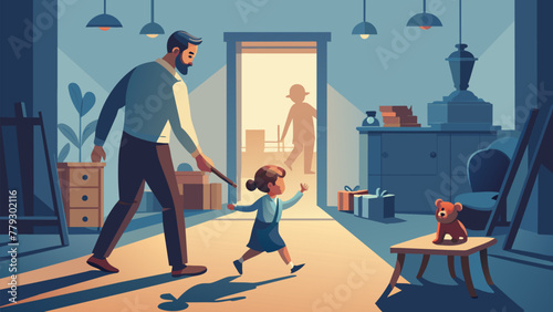 A child tugs at their parents hand dragging them towards a table covered in antique toys and trinkets. The childs face lights up as they spot a