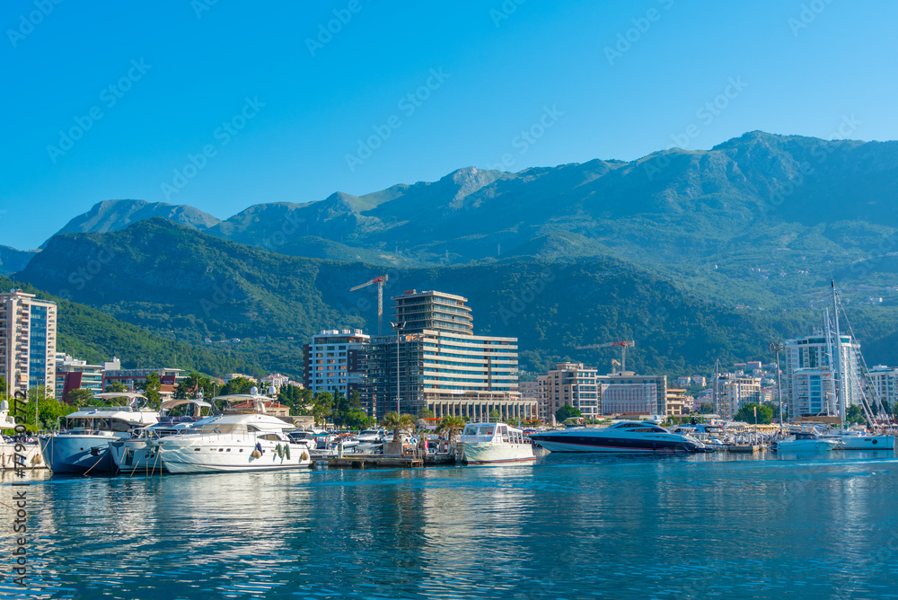 Fototapeta premium Marina in Montenegro during sunny day, Budva