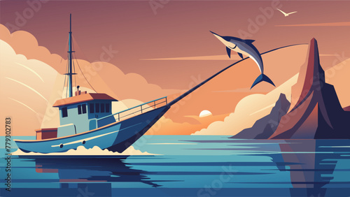 The rhythmic swaying of a fishing boat on the open sea is interrupted by the sudden tug of a fish on the line. A skilled fisherman works
