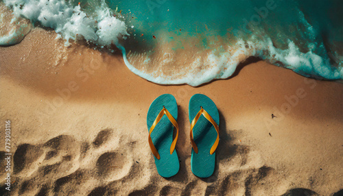 flip flops, beach, rubber, plastic, footprints, splash, color, wave, foam, close-up
